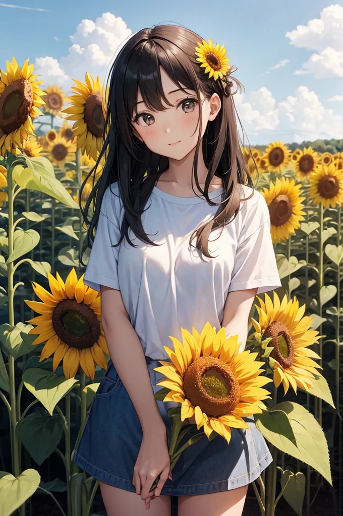 14 years old、Girl、Sunflower field