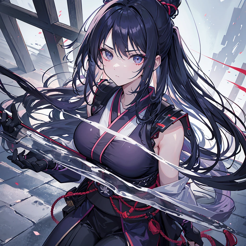 "Create an ultra-high resolution (33554432K) watercolor illustration depicting a kunoichi (female ninja) operating stealthily in a traditional Japanese attic. Blend historical accuracy with mystical elements to create a captivating image that captures the essence of stealth, tradition, and supernatural skill.
Central Focus:
The Kunoichi: A skilled female ninja in mid-action, exuding grace and deadly precision.
Attic Setting: A dimly lit, intricate Japanese attic filled with shadows and hidden dangers.
Mystical Elements: Subtle supernatural aspects that enhance the kunoichi's abilities.
Character Details:
Face:
Partially obscured by a mask, with piercing eyes reflecting determination and focus.
Subtle face paint or markings suggesting mystical enhancement.
Body:
Lithe, athletic figure in a dynamic pose suggesting stealth and agility.
Traditional ninja attire with a feminine touch, incorporating practical elements and mystical symbols.
Weapons and Tools:
An array of traditional ninja weapons (e.g., kunai, shuriken) with slight supernatural glows.
Scrolls or talismans hinting at magical abilities.
Environmental Elements:
Attic:
Intricate wooden beams and rafters creating a complex, shadowy environment.
Dust particles floating in shafts of moonlight, adding depth and atmosphere.
Hidden compartments and secret passages partially revealed.
Objects:
Ancient artifacts, scrolls, and weapons scattered throughout the attic.
Cobwebs and aged textures adding to the sense of history and secrecy.
Lighting and Atmosphere:
Moonlight: Soft, ethereal moonlight filtering through cracks in the roof, creating dramatic shadows.
Mystical Glow: Subtle, otherworldly light emanating from the kunoichi's weapons or talismans.
Shadows: Deep, complex shadows that seem to move and hide secrets.
Color Palette:
Dark Tones: Deep blues, purples, and blacks for the shadowy attic.
Accent Colors: Touches of silver for moonlight and soft reds or golds for mystical elements.
Character Colors: Muted greys a