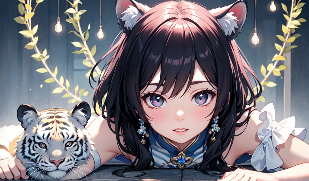 (Highest quality,4K,8k,High resolution,masterpiece:1.2),Very detailed,Realistic,White Tiger Girls Chibi,Beautiful details,Long eyelashes,Detailed lips,A girl in colorful and cute clothes,鮮やかな花を咲かせる背の高いwood々々Play in the Magic Garden,soft, wood々The warm sunlight々Plug in from between,Creates a magical and dreamy atmosphere,Sparkling fairy dust floating in the air,Bring a sense of glamour and wonder to your scenes,The skin has a delicate and intricate tiger pattern...,Glows softly, Mysterious Light,The innocent and happy expressions of the girls,
Emphasize a pure and playful personality,Small and adorable chibi characters,
Add cuteness, A harmonious blend of reality and fantasy,
Evokes childlike joy and imagination, vibrant and lively color palette,
Shades of pink, purple, Blue and,Painting-like texture, Add depth and richness to your artwork, Capture the magical essence of the scene.