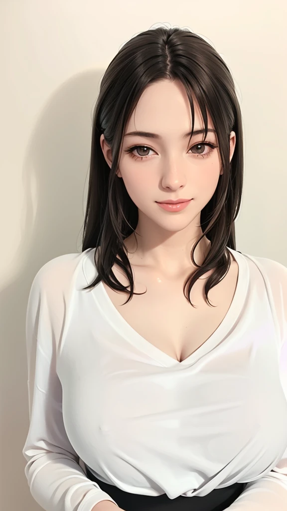 (((Perfect body,White and tender skin,(((White wool cardigan and black skirt,))),(((Luxueqi,Facial marks,Black Hair))),((masterpiece)),high resolution, ((Best quality at best)),masterpiece,quality,Best quality,((( Exquisite facial features,Looking at the audience,There is light in the eyes,Smile))),))),(((Light and shadow,Huge breasts,))),(((Looking at the camera,black background,)))),