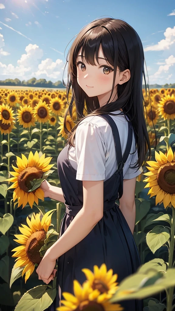 14 years old、Girl、Sunflower field