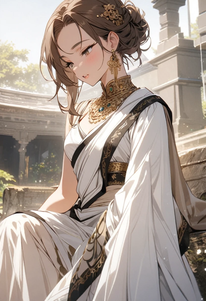 goddess(brown middle hair, black and white sari)