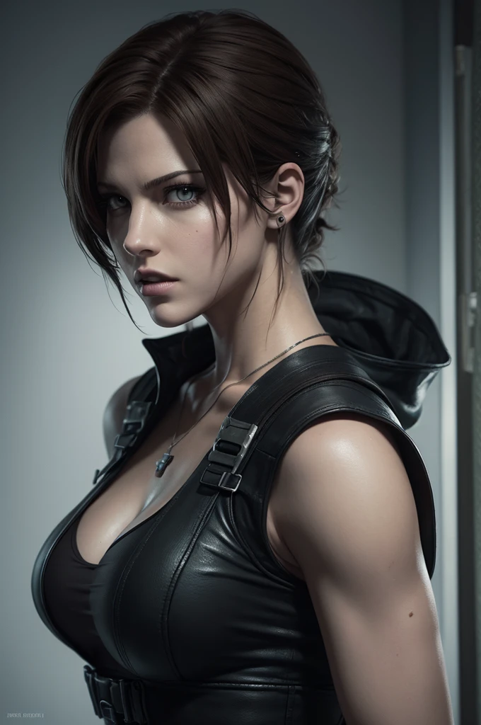(8K, Top Quality, Masterpiece: 1.2), (Realistic, Photorealistic: 1.37), Ultra HD, Final Fantasy VII Remake&#39;s Tifa Lockhart sitting on a date in a highly detailed café in a cityscape A detailed portrait with beautiful detailed eyes and a blushing nose that makes you look cute and solo. She wears single elbow pads, ankle boots, a black skirt, black thigh-highs, red boots, and elbow gloves, elbow pads, and fingerless gloves. Her outfit includes a sports bra, suspender skirt, thigh highs, and a white tank top. The full body is visible with the head resting on the hand, revealing a pretty face, long hair tied low, and lips. The scene is lit with professional lighting, photon mapping and radiosity, creating a cyberfuturistic atmosphere in the style of Tetsuya Nomura. The background features yellow flowers and a bokeh effect. Tifa smiled a little and closed her mouth.