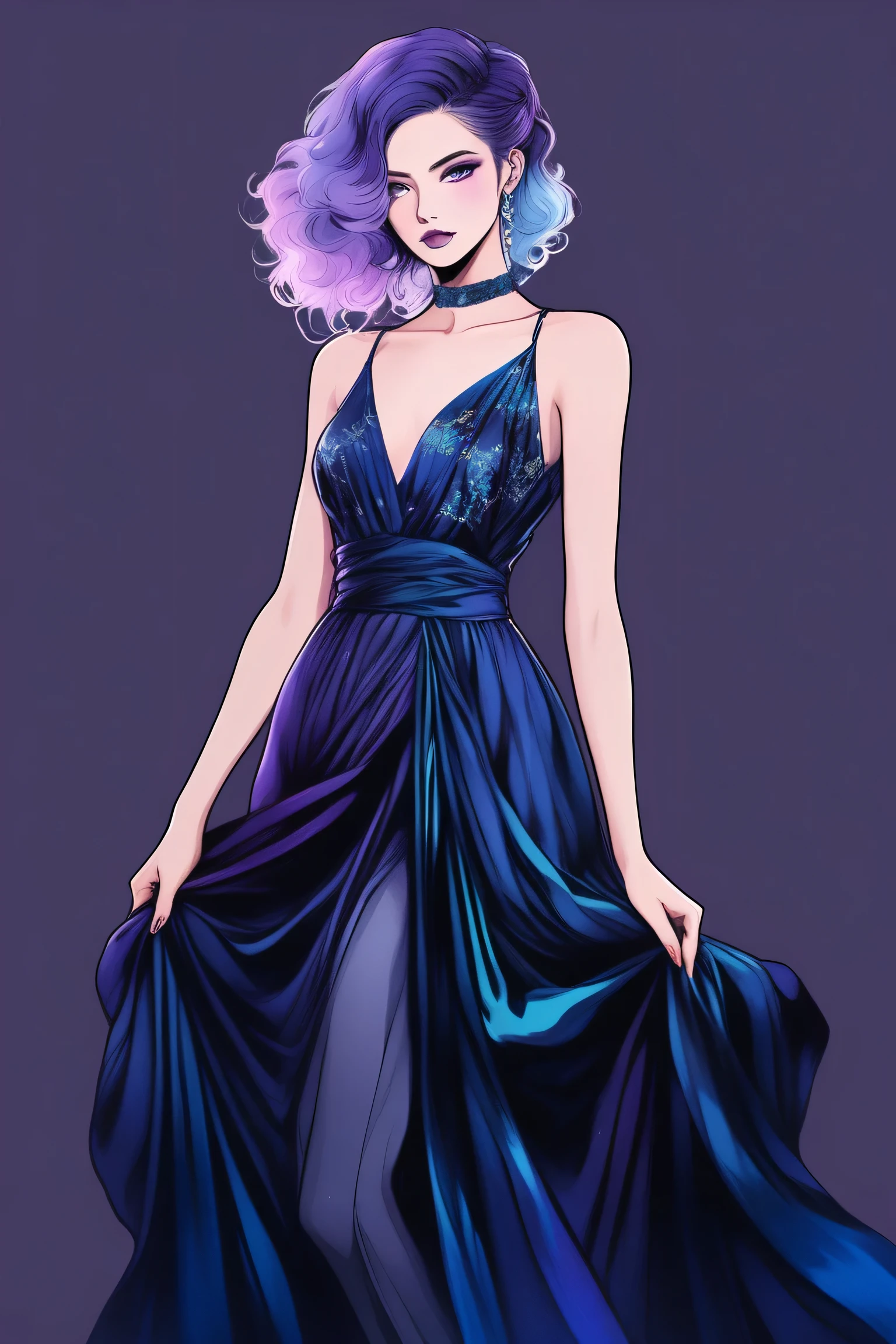 (Best quality, sketch:1.2),realistic,illustrator,anime,1 girl, detailed lips,custom, bad women, details, black and aquamarine gradient background,neon hair,Textured trim, masterpiece, retro classic style, [female mannequin close up, Sexy dress, silk dress, mercury dress, Astral dress, beautiful silky dress, Sexy dress, dark dress, Dark purple clothing, revealing stylish dress, dark Astral dress, soft silk dress, elegant navy blue dress, stylish dark dress, airbrush dark dress, fantasy dress, Baroque dress, extravagant dress] (photographic portrait)