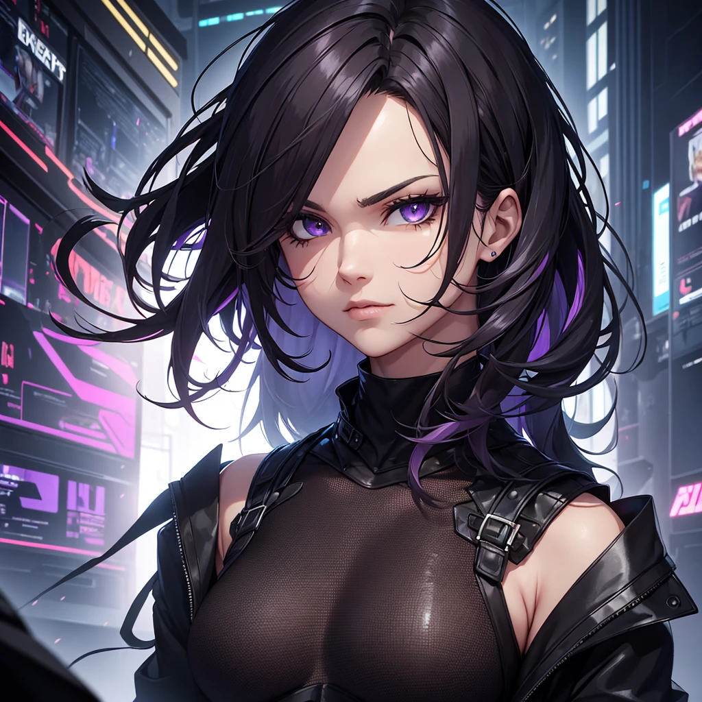 naughty man, your clothes are fragmented. In the black color. your hair is dark purple. Scifi scenario, futurist. your face is serious