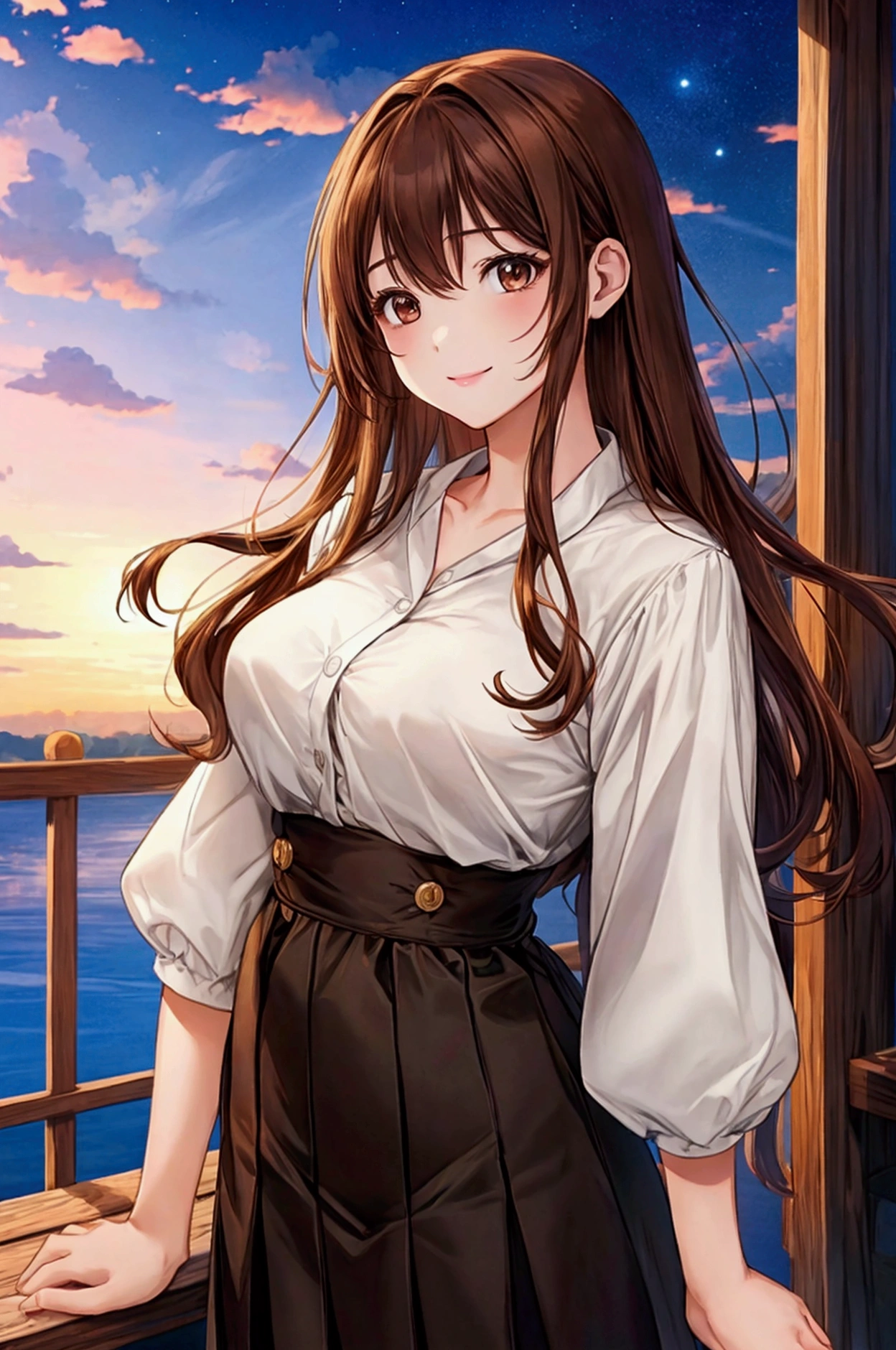 High-quality RAW color photos、Professional、photography、alone、young woman、Perfect quality:1.2、Anime Style、1 female、Brown Hair、Brown eyes、Highest quality、Very detailed、8 Resolution、RAW Photoasterpiece、Perfect body、High resolution、Highest quality、Detail view、Vibrant colors、Lure、smile、Captivating breasts、underwear、Pause、standing posture、Beautiful detailed sky、