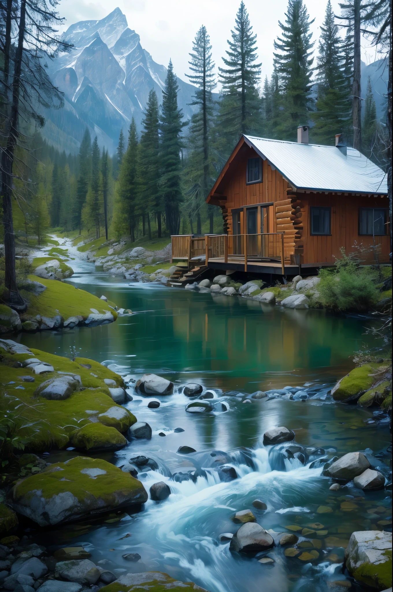 arafed cabin in the mountains with a stream running through it, a picture by Jason A. Engle, flickr, romanticism, stunning nature in background, nature in all its beauty, beautiful place, very very very beautiful scenery, peaceful and serene, really beautiful nature, very very beautiful scenery, setting in nature, wow it is beautiful, beautiful nature