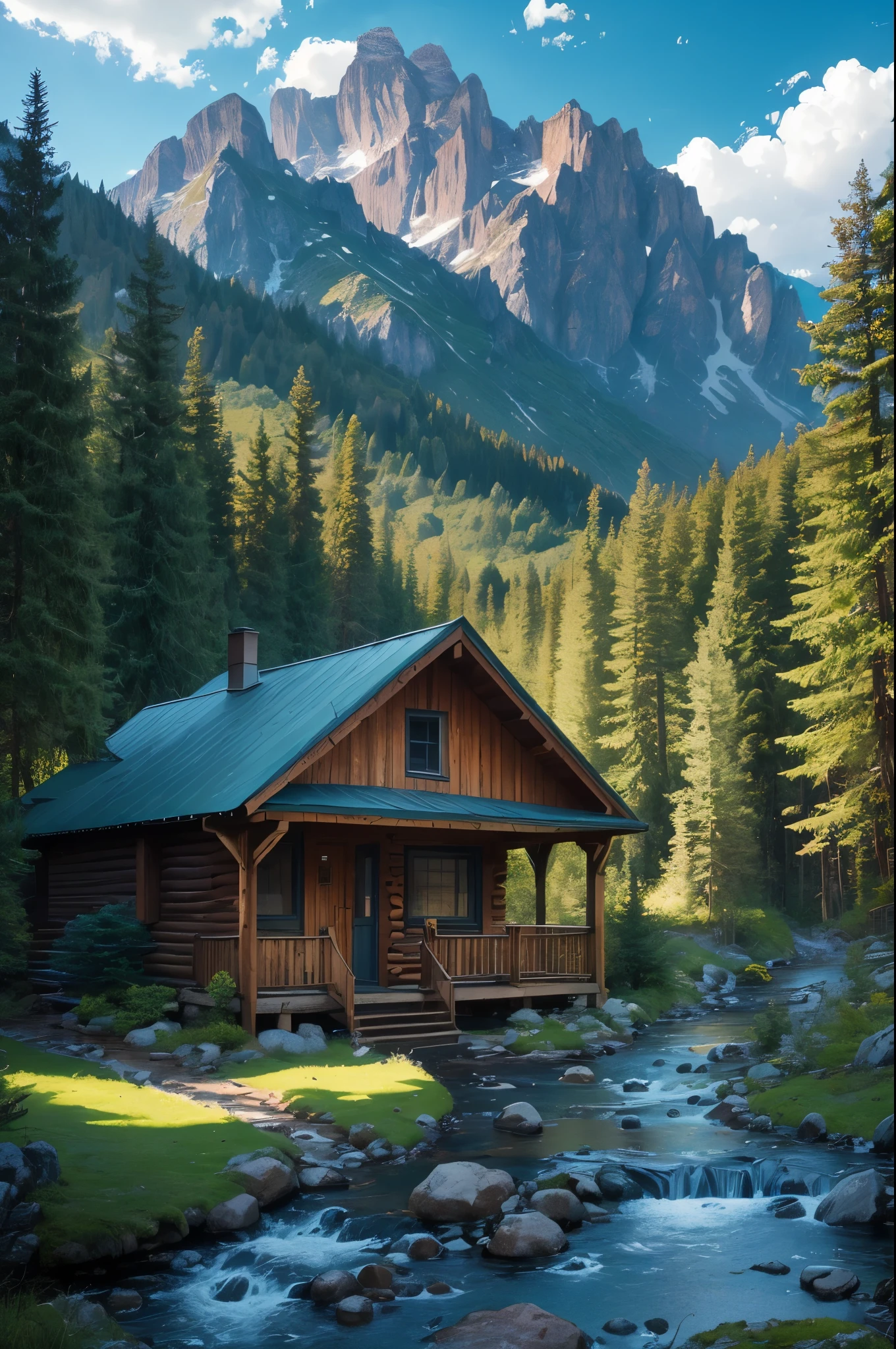 arafed cabin in the mountains with a stream running through it, a picture by Jason A. Engle, flickr, romanticism, stunning nature in background, nature in all its beauty, beautiful place, very very very beautiful scenery, peaceful and serene, really beautiful nature, very very beautiful scenery, setting in nature, wow it is beautiful, beautiful nature