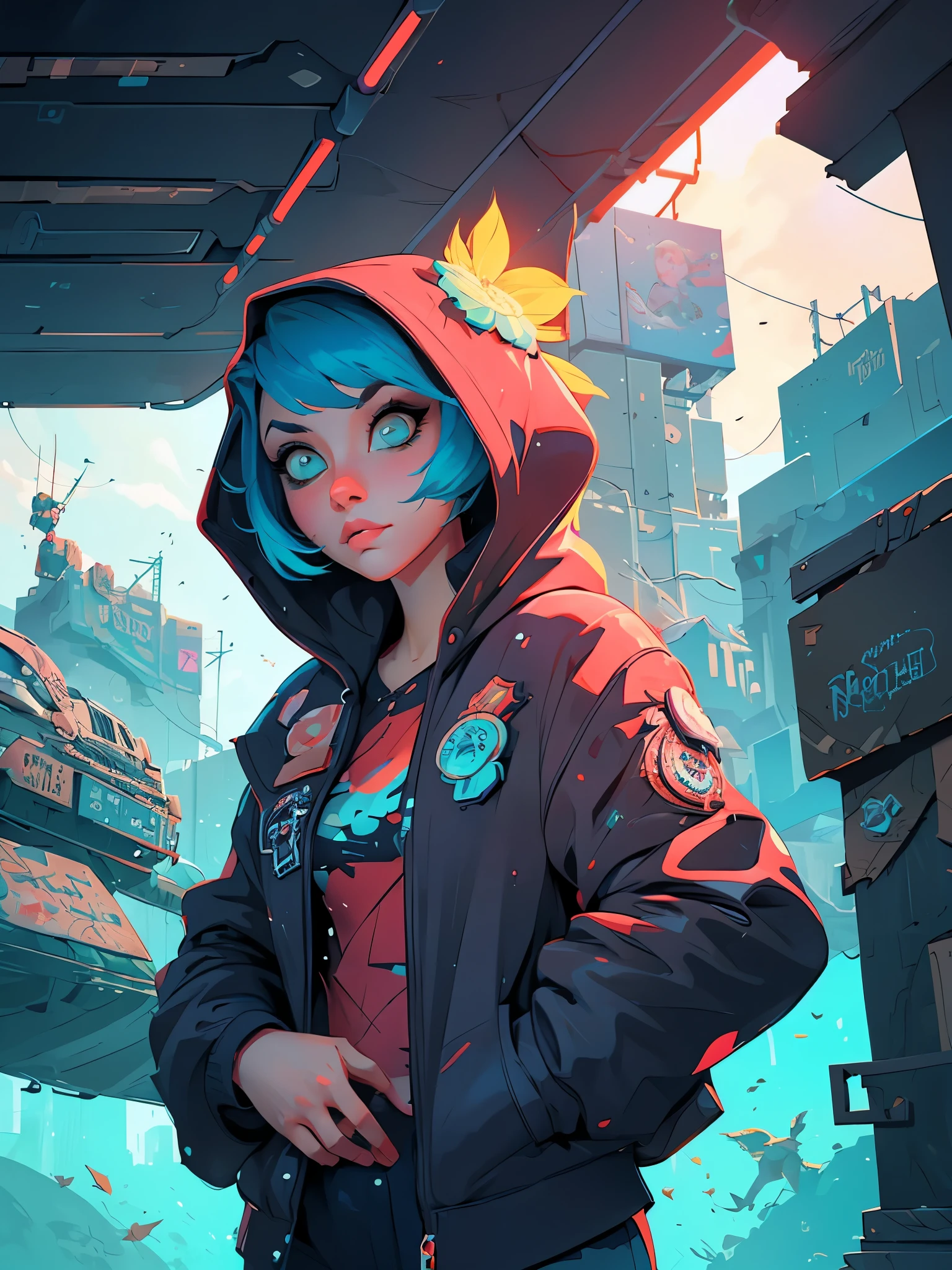 a woman with long hair and a hoodie is standing in the water, beeple and jeremiah ketner, digital art on pixiv, digital art. artstation, dreamy cyberpunk girl, by Aaron Nagel, loish |, gorgeous digital art, 🌺 cgsociety, dark cyberpunk illustration, cyberpunk))))), intricate abstract. cyberpunk, cyberpunk art style