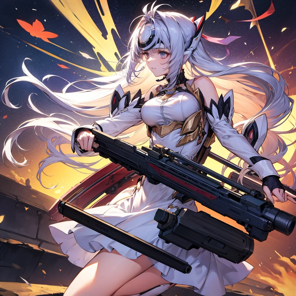 beautiful girl Hold the Gatling Gun
