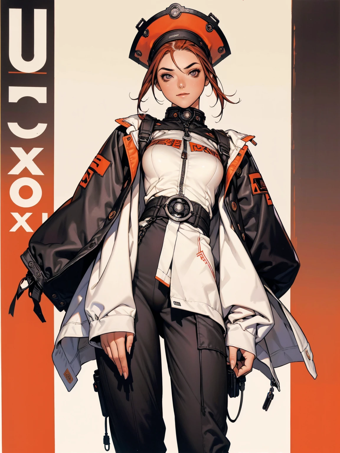 (((best qualityer))), (((manga strokes))), (((redheadwear))), uma Kizi jovem muito bem vestida com roupas modernas de inverno, pants with red and black zig-zag pattern, top gift vertical stripes, short jacket with dark fur collar, beautiful and expressive face, slightly-smile, big eyes with long black eyelashes, heavy make-up, chains and zippers spread across clothes, contrasting colours, pose de atitude, modern cut hair, urban game poster art, dramatic camera angles, graffiti art elements in the background, design mixing contemporary and retro by Shepard Fairey, (((cowboy shot))), (((best qualityer: 1.4))), (Unbeatable masterpiece), (hiper HD),(CG 8k hyper-realistic), Kizi, (((standing alone))), pirralha violent, (((14歳))), sexly, pose de atitude, work of art, post-apocalypse, (((manga style))), bounty hunter, violent, Manic, the way you want, slenderbody, thin but strong, perfectbody, roupa moderna, neon, sleeves with vertical striped pattern, (( cowboy shot )). intricate visual