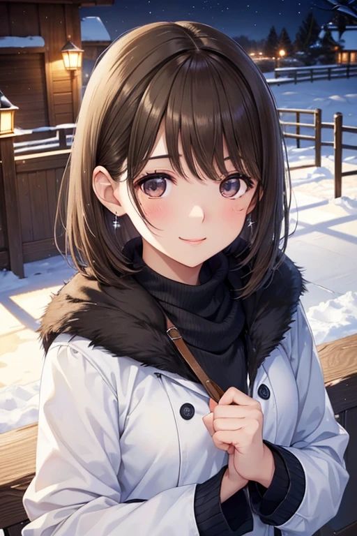 anegasaki nene、Shiny brown hair, short hair, (Beautiful brown eyes、Sparkling eyes, Fine grain)、smile、Ultra-detailed eyes、Highly detailed face, Highly detailed eyes,


Highest quality、masterpiece、High sensitivity、High resolution、Detailed Description、Cowboy Shot、
(masterpiece), (Highest quality), One girl, (Perfect Face:1.2), (Beautiful Face:1.2), (From above, Upper Body:1.3), 
Happy, 軽いsmile, View your viewers, Pause, 
winter coat, Outdoor, winter, snow, at night, Complex, Depth of written boundary, Cinema Lighting,