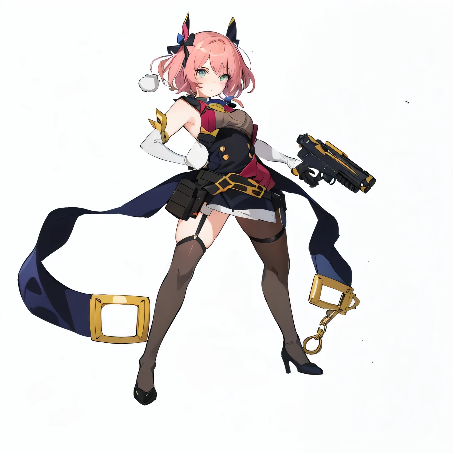 anime character with a gun and a ribbon around her neck, Anya from Spy x Family, Maple Story Gun Girl, official character art, Female Action Anime Girl, Kazuma&#39;s daughter, Bad Anime Girl, Vision VI, Kushat Krenz Key Art Feminine, female anime character, with pistol, anime character, ( ( character concept art ) )