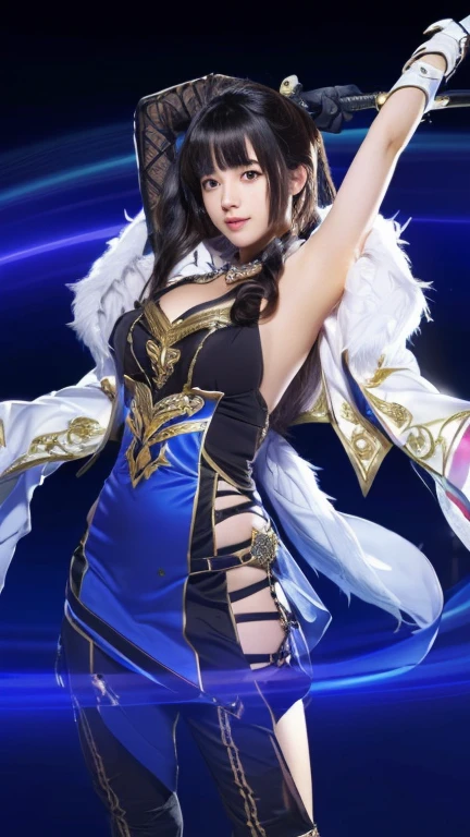a close up of a person in a costume with a sword, cute girl, realistic