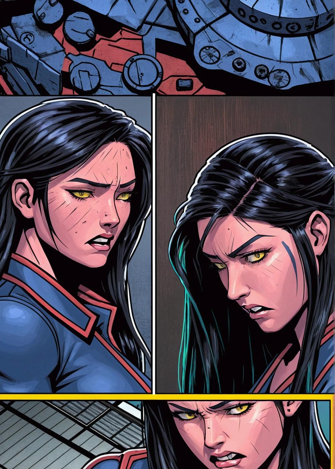 1 muscular girl black hair yellow eyes huge breasts pale skin expressionless sad expressionless sad expressionless sad expressionless sad expressionless sad expressionless sad expressionless sad