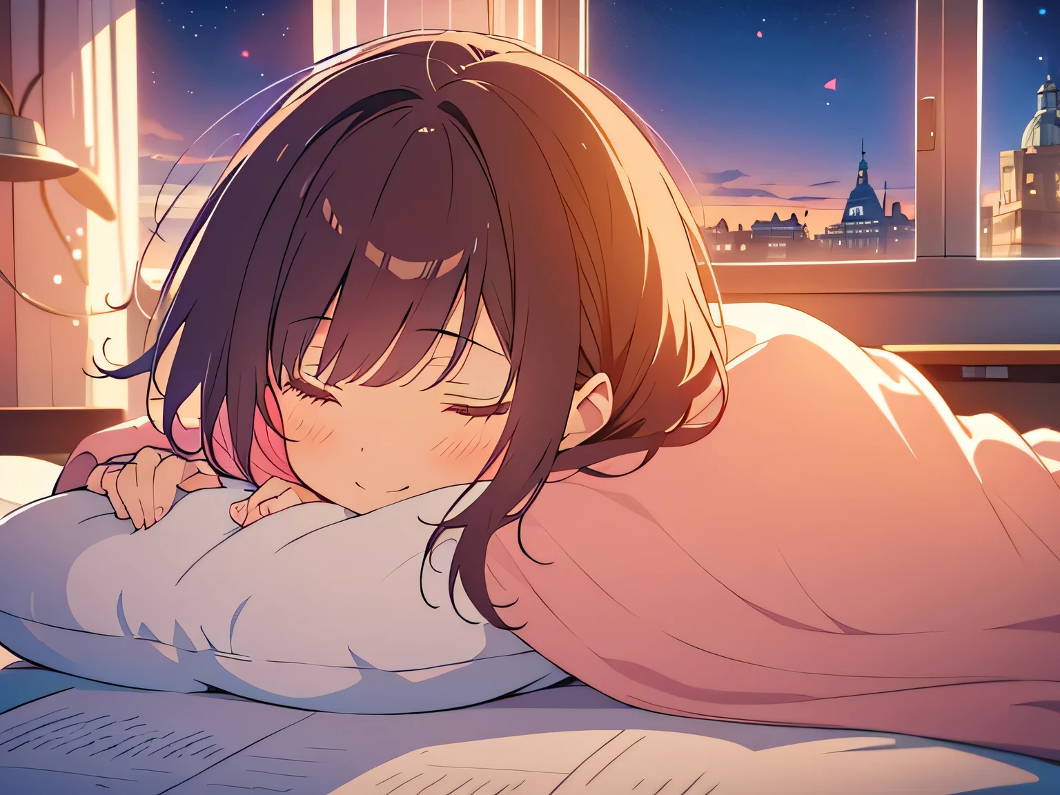 night、Before bedtime、、Black Hair、cute、Yawn、Are sleeping、Bobcut