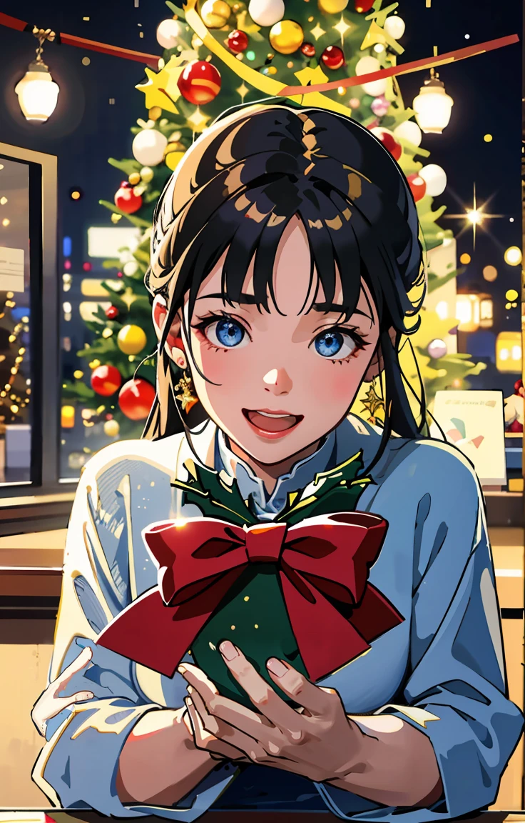 (best quality,4K,8ก,height,Masterpiece:1.2),Very detailed,realistic,gift,table,christmas tree,decorate,Wrapping ,bow,ribbon,gift,holiday spirit,bright colors,warm light,Cozy atmosphere,toy,card,candle,snowflake,fun,celebration,exquisite details,exciting surprise,glitter jewelry,sparkling,beautifully wrapped,Children are excited,expectation,Festive mood,Magical atmosphere,Pleasant moment,wonderful memories,family gathering,Cheerful face,Christmas magic,extravagant,abundance of gift,HDR,UHD,studio lighting,ภาพวาดที่Very detailed,Sharp focus,Physical rendering,professional,bright colors,Bokeh.