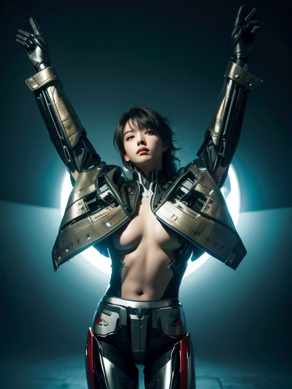 Textured skin, Super Detail, high details, High quality, Best Quality, hight resolution, 1080p, hard disk, Beautiful,(War Machine),beautiful cyborg woman,Mecha Cyborg Boy,Battle Mode,Boy with a Mecha Body,he wears a futuristic war machine weapon mech, Jeon Jungkook