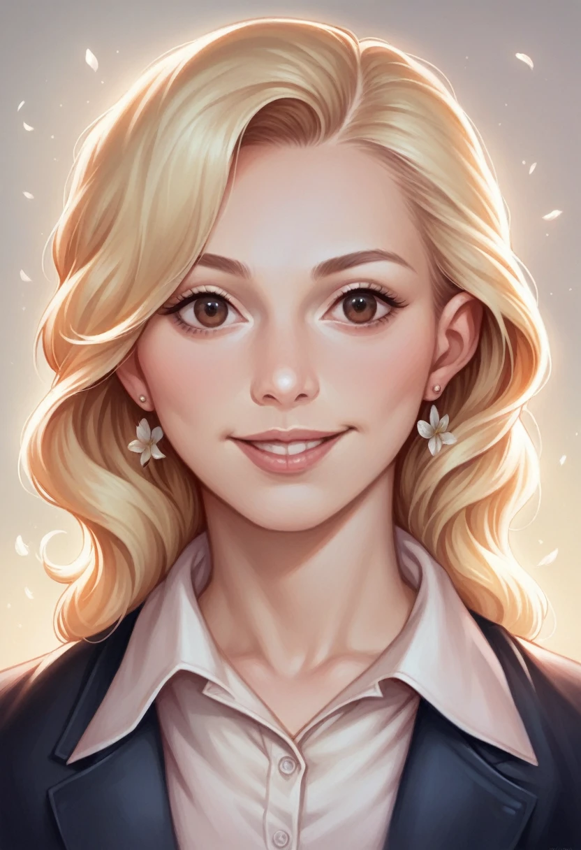 Realistic photo of a beautiful 41m33l-v1 woman, 1girl, solo, looking at viewer, smile, (((blonde hair))), simple background, shirt, brown eyes, jewelry, flower, earrings, parted lips, lips, floral print, portrait, realistic, soft lighting, professional Photography, Photorealistic, detailed, RAW, analog, sharp focus, 8k, HD, DSLR, high quality, Fujifilm XT3, film grain, award winning, masterpiece