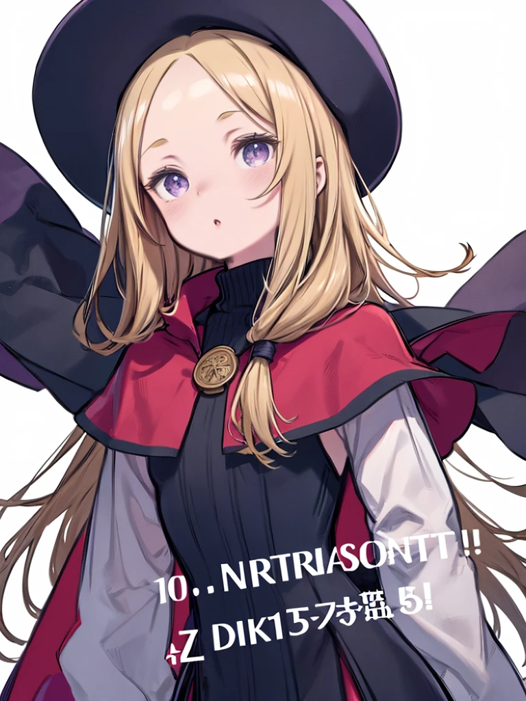 High Contrast, One Girl, sketch,  Clean line art for coloring books、One Girl、************、Red Beret、Wear your hat deeply、Blonde Hair、long hair、Purple Eyes、amount、Forehead、(Red long sleeve dress、turtleneck、Red Cape)、(Rabbit tail accessory around the neck)、Upper Body、△ Mouth、Watching the audience、Nordic Village、middle ages、blue sky、
