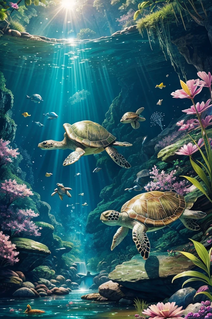 Suddenly, a friendly turtle named Splash emerged from the pond beside them. "Hop on my back, Sparkle!" Splash offered. "I can swim us across."

With Sparkle on Splash's shell and Twinkle flying beside them, they crossed the waterfall safely. On the other side, they entered the Crystal Caves, where crystals of every color glimmered in the dim light.