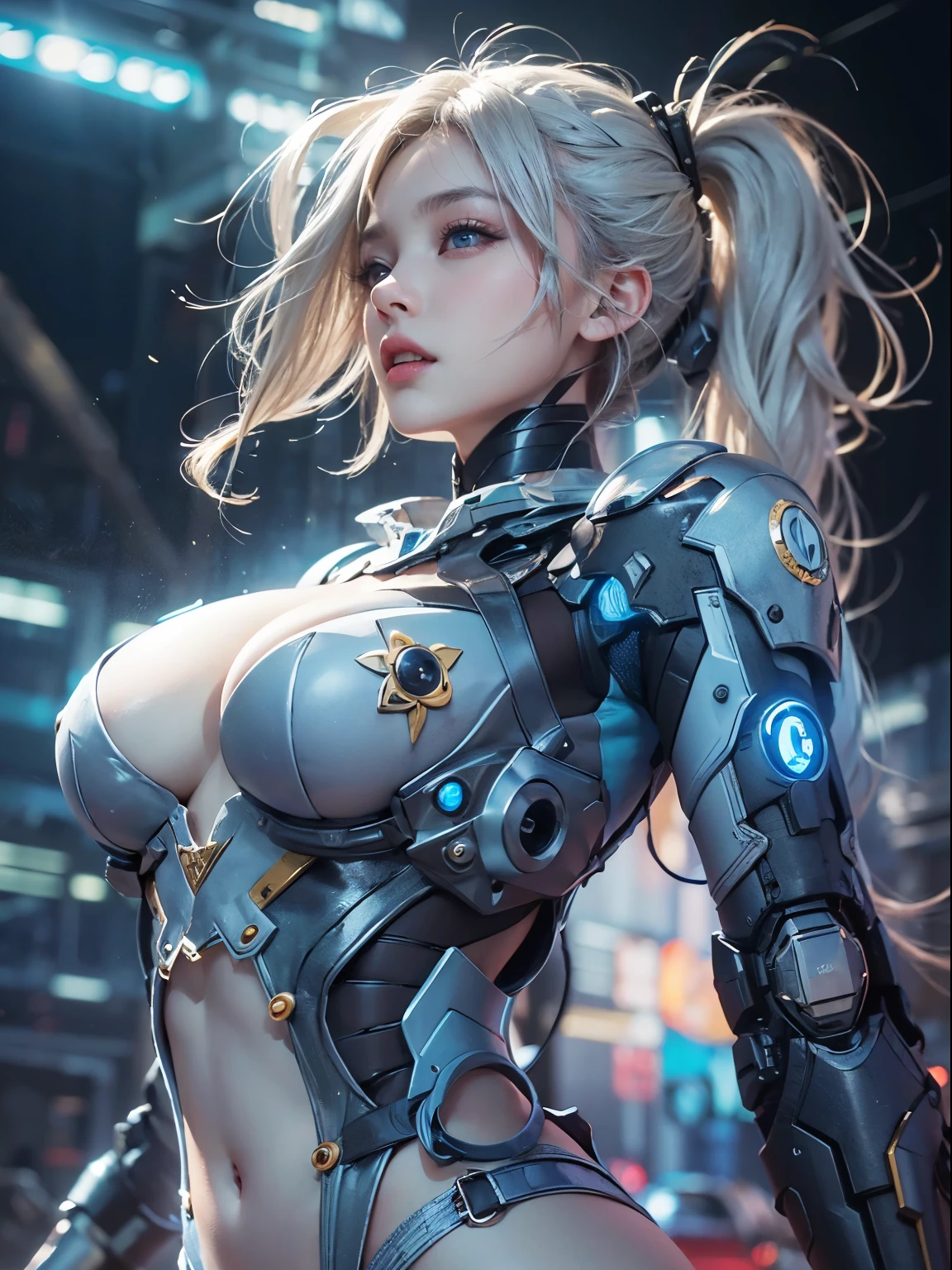 NSFW, 1 Girl, Cyberpunk, Robotic armor, (Mastepiece: 1.4), (8k, Realism, Raw photo, Best Quality: 1.4), nipple areola shape clear, , Japanese Girls, Beautiful cute face, (Real Face: 1.4), Perfect fit , Beautiful hairstyle, Realistic blue eyes, Beautiful detailed eyes, (Real Skin: 1.3), Radiant Skin, It's attractive, Night Sky Ultra High Resolution, Ultra-realistic, Offsheller, Night view, Burning City, Post-apocalyptic world, Cinematic Lighting, White colored hair, Long Hair, Twin ponytail, Blue Ribbon, Weapons in hand, Alien Spaceship, Futuristic fantasy, Legs open, Photo from below, Bottom View, SEX, Mating press, Cum on body, Juice