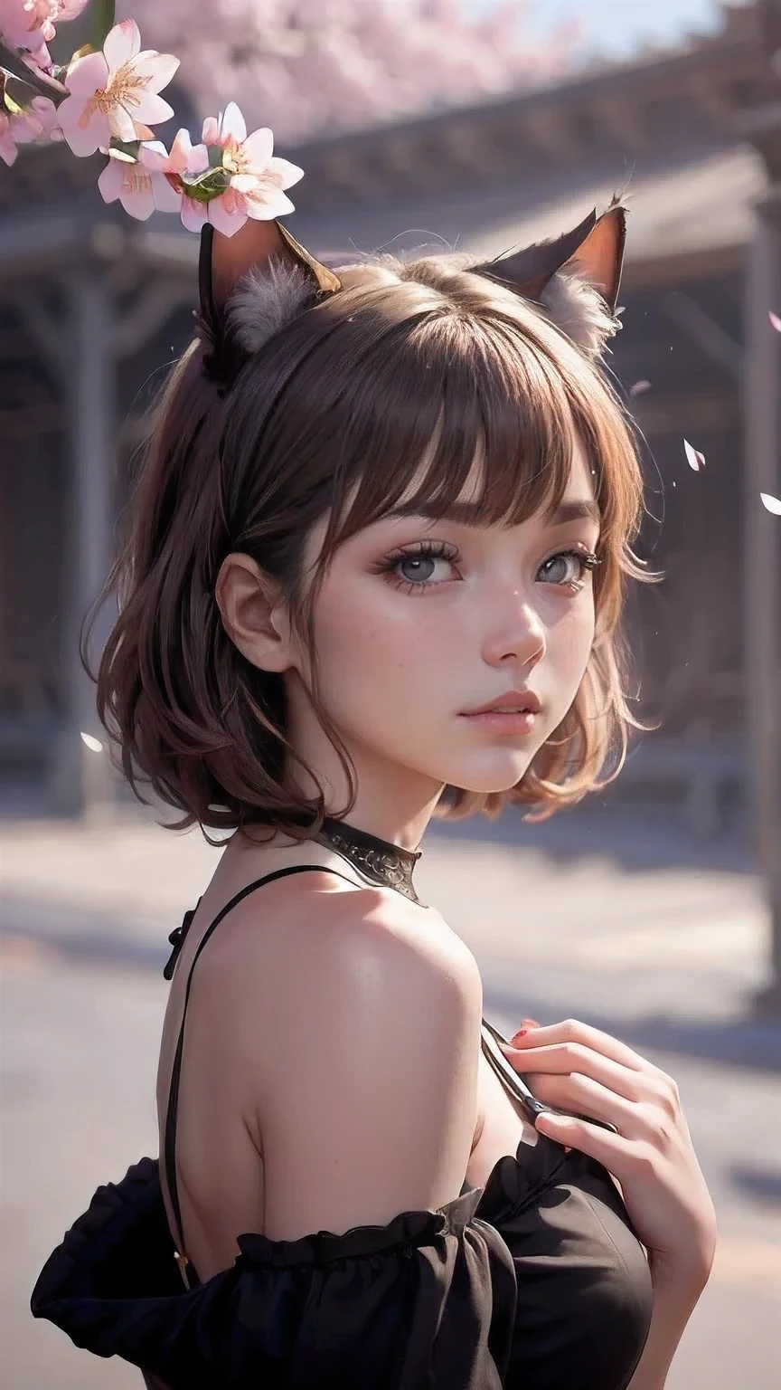 masterpiece, 4k, Bokeh, beautiful face, (multiple girls:1.4), Harem, group photo, Cat ear, medium bob hair, Pink , looking at the viewer, cherry blossoms, Upper body shot,