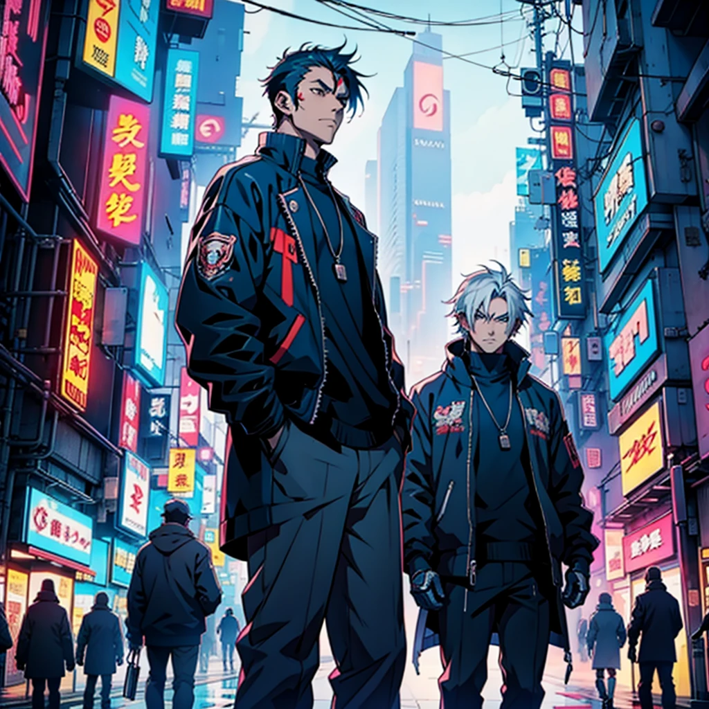 Group of anime gangsters, cyberpunk, Anime Man