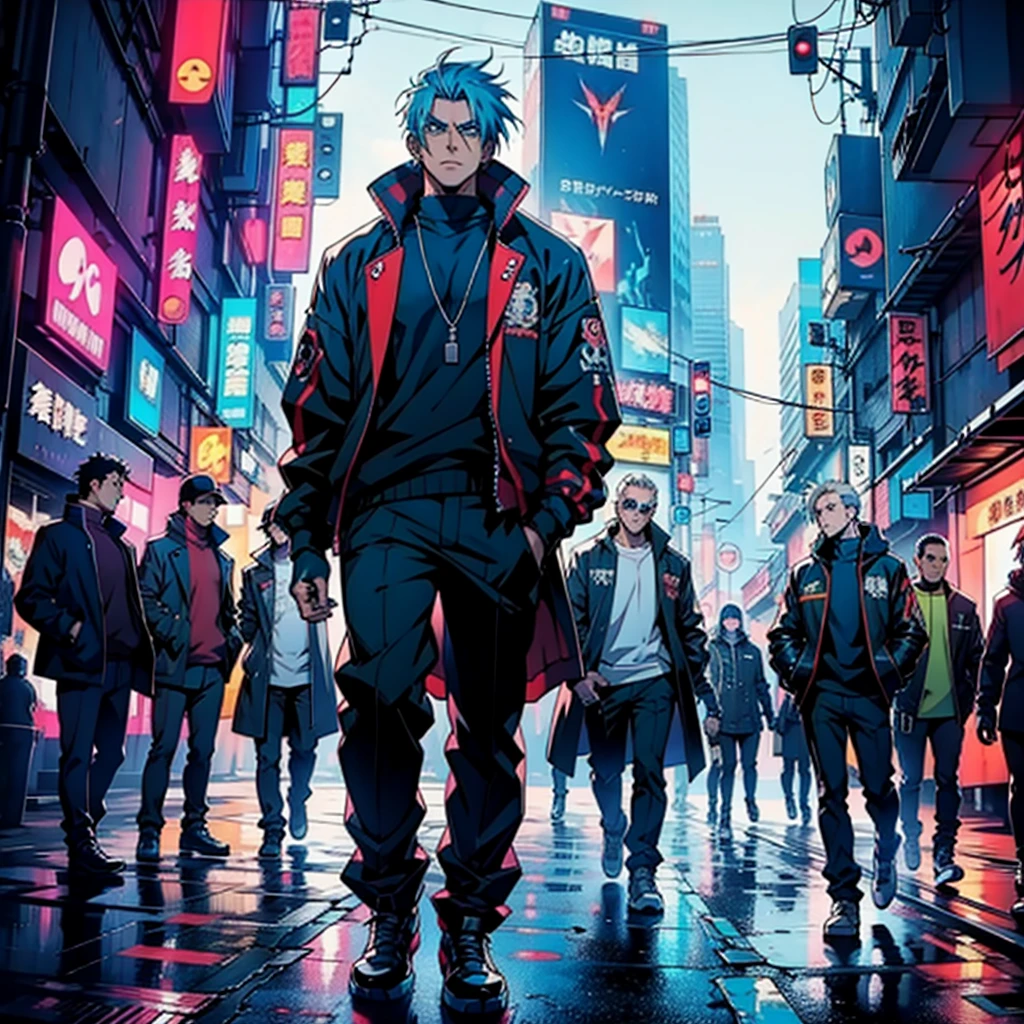 Group of anime gangsters, cyberpunk, Anime Man