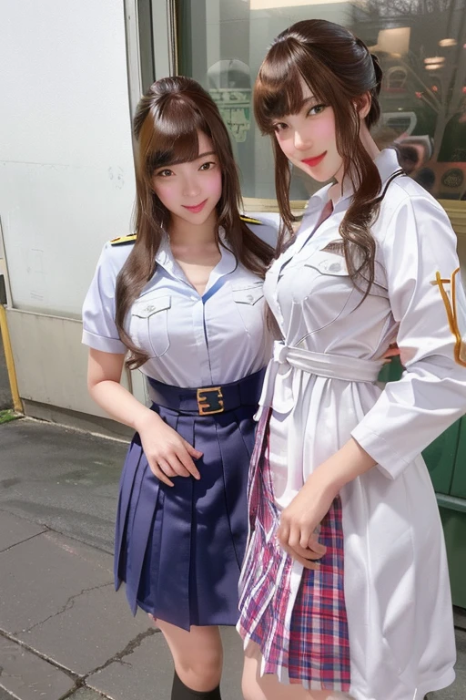 Animated scene of two women in uniforms with realistic penises, hyper現実的なhigh school girl, 巨乳high school girl，Naughty face，現実的なhigh school girl, Surreal , Trending on cgstation, Realistic Anime 3D Style, Trending on cgstation, 3D Anime Real, high school girl, Hyper-realistic content, Naughty Style, Photorealistic Animation, sakimichan hdri