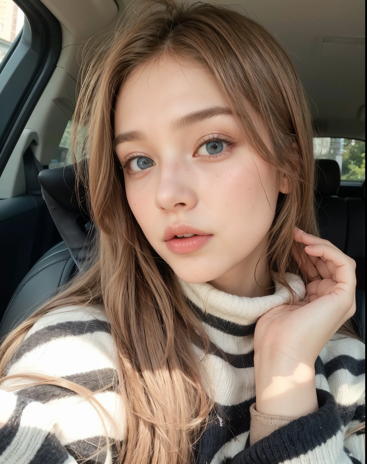 Woman arafed in a car wearing a striped sweater and a turtleneck., Portrait Sophie Mudd, Dasha Taran, Anna Nikolanova aka Newmilky, Angelina Stroganova, without makeup, Sydney Sweeney, Anastasia Ovchinnikova, perfect face ), ekaterina, Barbara Palvin, Alexandra Waliszewska, Alina Ivanchenko