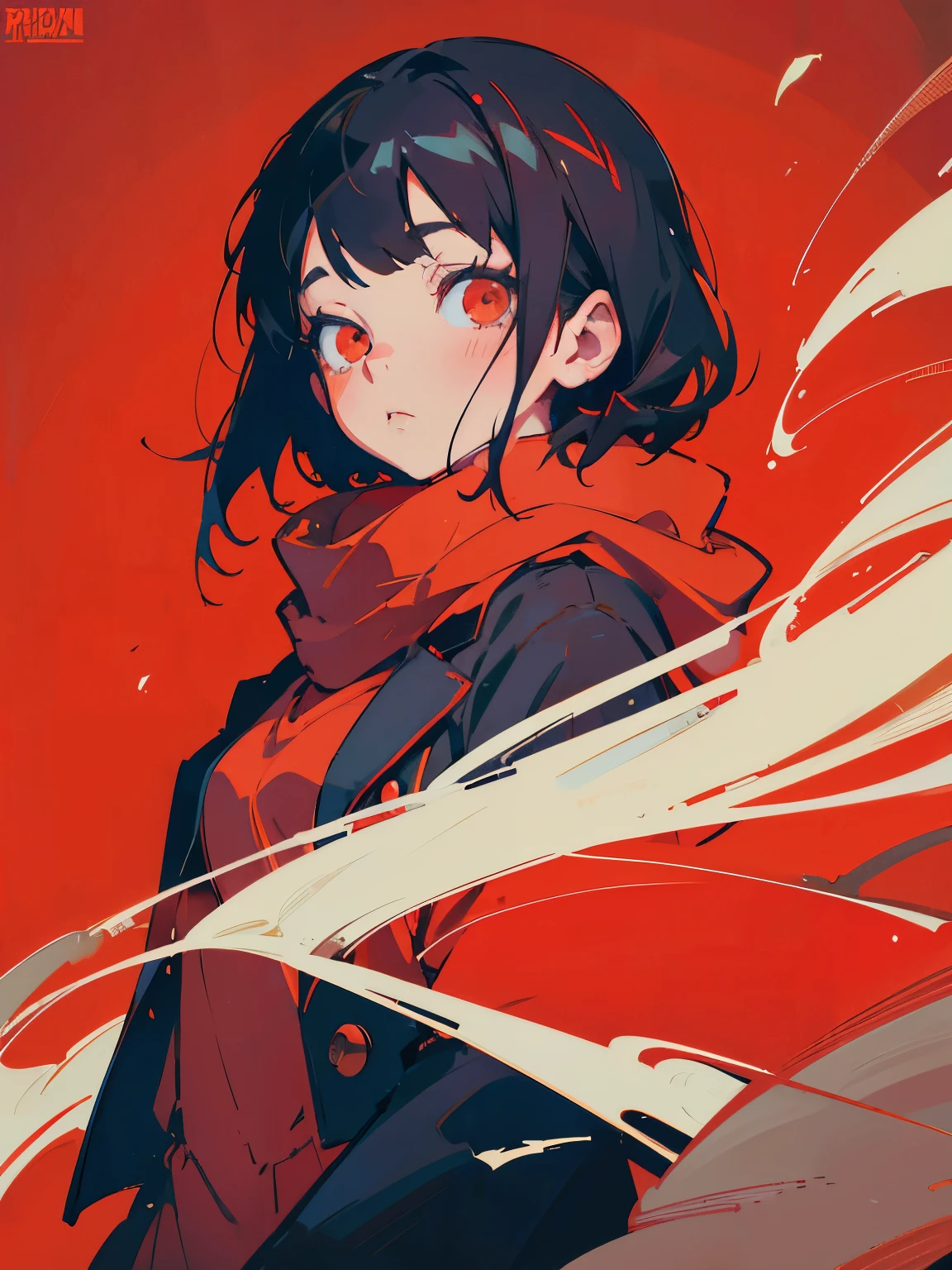 anime girl in red coat with red scarf and red background, satoshi kon artwork style, style of satoshi kon, Ilya Kuvshinov style, Kuvshinov Ilya, artwork style : Ilya Kuvshinov, anime style portrait, inspired by satoshi kon, by satoshi kon, satoshi kon anime, ghibli and Ilya Kuvshinov