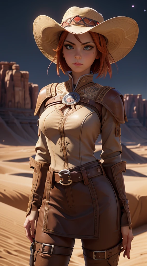 a raiden shogun ei, happy seductive girl, in a desert, cowgirl outfit, beautiful detailed eyes, beautiful detailed lips, extremely detailed eyes and face, long eyelashes, intricate detailed clothing, leather cowgirl outfit, cowboy hat, high heels, jewelry, sun-kissed skin, desert landscape, sand dunes, cliffs, blue sky, warm lighting, cinematic composition, photorealistic, 8k, hyper detailed, masterpiece
 highest quality, RAW, analog style, a stunning photo of a (beautiful woman), (short red hair), (maroon tight spy costume), (in the dark room), (moon lighting), (highly detailed skin, skin details), (highly detailed face and eyes), sharp focus, 8k UHD, DSLR, high quality, film grain, Fujifilm XT3, frowning, intricately detailed, highly detailed, cluttered and detailed background