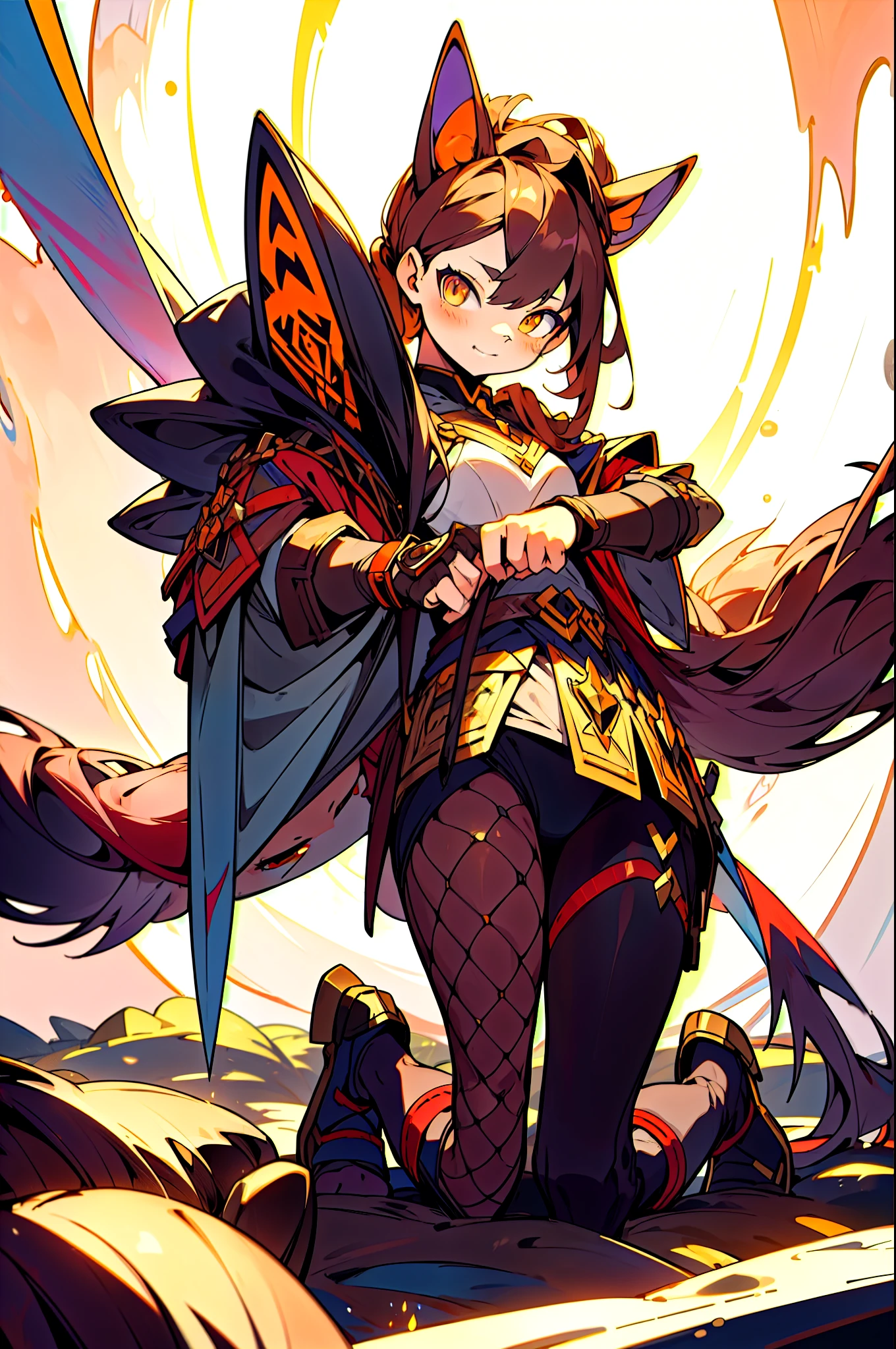 master-piece,hyper quality, hyper detailed,perfect drawing,1 beautiful girl, brown bikini armor, horse ears, horse tail, horse legs, horse fingers, horse mane, hunter's eyes aiming for prey, 3 color mesh hair in black, brown and gray, round eyes, height 180cm, three sizes B88W58H92, blinking, kneeling、pow pause