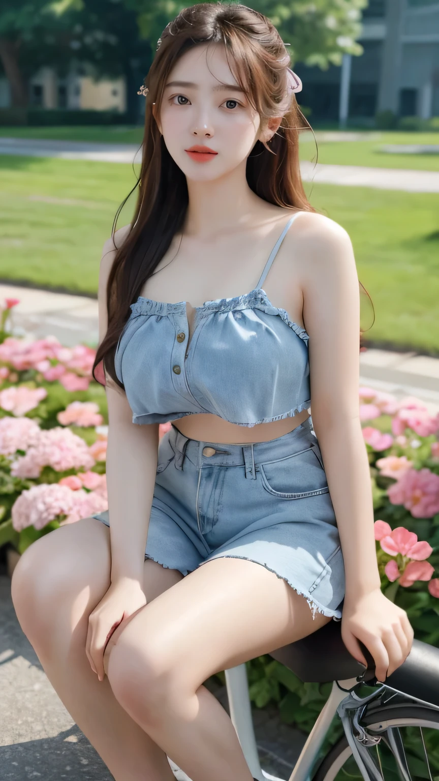 (masterpiece, best quality), (kpop idol, beautiful girl),   BREAK  0406,Best-quality, Masterpiece, Ultra-High-Resolution, (Photorealistic:1.4), Raw-Photo, Extremely-Details, Perfect-Anatomy, 

Arakfi woman sitting on a bicycle，Holding a flower in hand, bae suzy, shaxi, Inspired by Huang Ji, Chinese girl, inspired by Hua Yan, inspired by Zhang Yin, Gorgeous young Korean woman, Li Zixin, beautiful Korean women, jia, Inspired by Dai Xi, Beautiful young Korean woman, Inspired by Tang Yifen