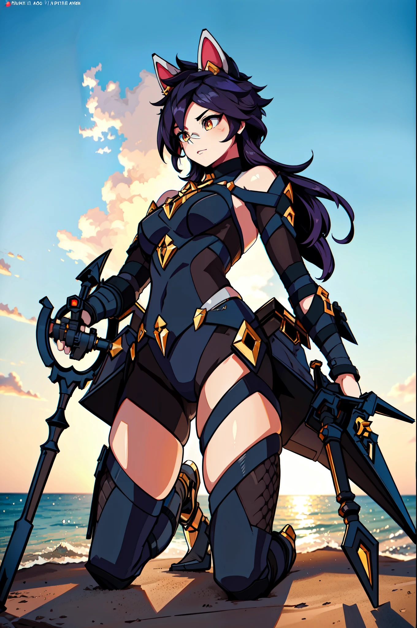 master-piece,hyper quality, hyper detailed,perfect drawing,1 beautiful girl, brown bikini armor, horse ears, horse tail, horse legs, horse fingers, horse mane, hunter's eyes aiming for prey, 3 color mesh hair in black, brown and gray, round eyes, height 180cm, three sizes B88W58H92, blinking, kneeling、pow pause