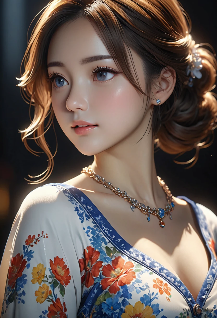 Best Quality, Masterpiece, High Resolution, 1girl, Porcelain Dress, Hair Accessories, Necklace, Jewelry, Pretty Face, On Body, Tyndall Effect, Realistic, Shadow Studio, Rim Lighting, Dual Tone Lighting, (High Detail Skins: 1.2), 8k UHD, dslr, soft light, high quality, volume light, sneak shot, photo, high resolution, 4k, 8k, background blur,