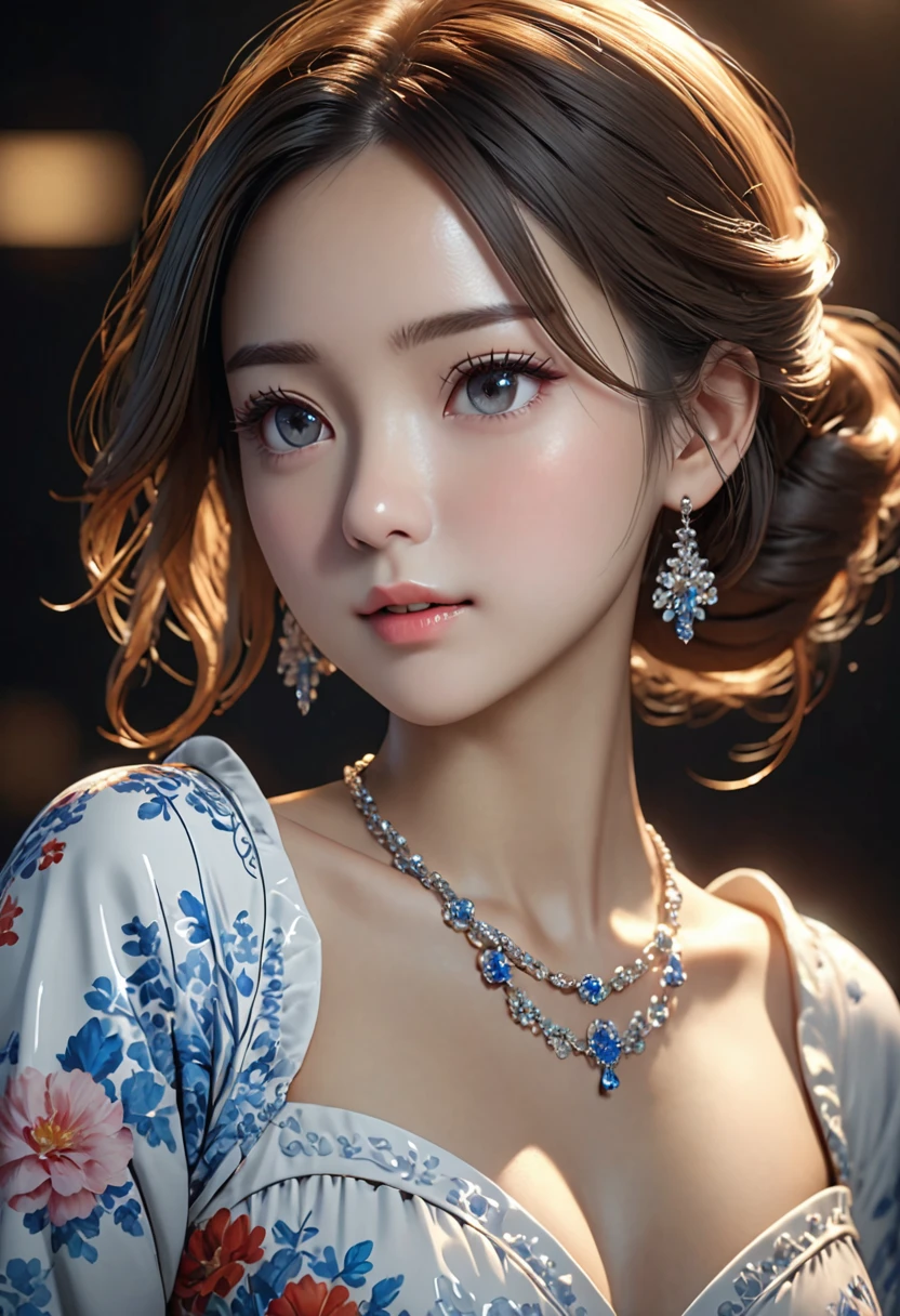 Best Quality, Masterpiece, High Resolution, 1girl, Porcelain Dress, Hair Accessories, Necklace, Jewelry, Pretty Face, On Body, Tyndall Effect, Realistic, Shadow Studio, Rim Lighting, Dual Tone Lighting, (High Detail Skins: 1.2), 8k UHD, dslr, soft light, high quality, volume light, sneak shot, photo, high resolution, 4k, 8k, background blur,