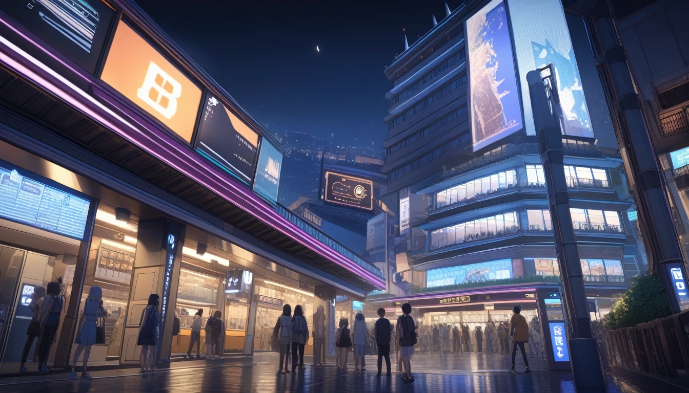 ultra-detailed, (professional lighting) hyper detailed, absurdres, 8k, night, summer, In front of the station,Square