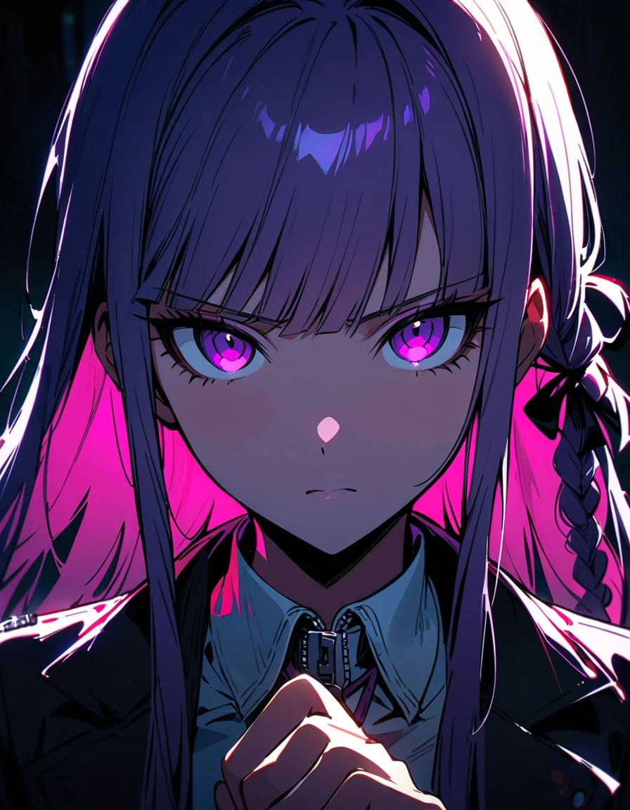 (Kirigiri Kyoko), portrait, (danganronpa), (masterpiece, best quality, ultra detailed), (looking at viewer), (pov, ), (cinematic lighting), blazer, stylish pose, 