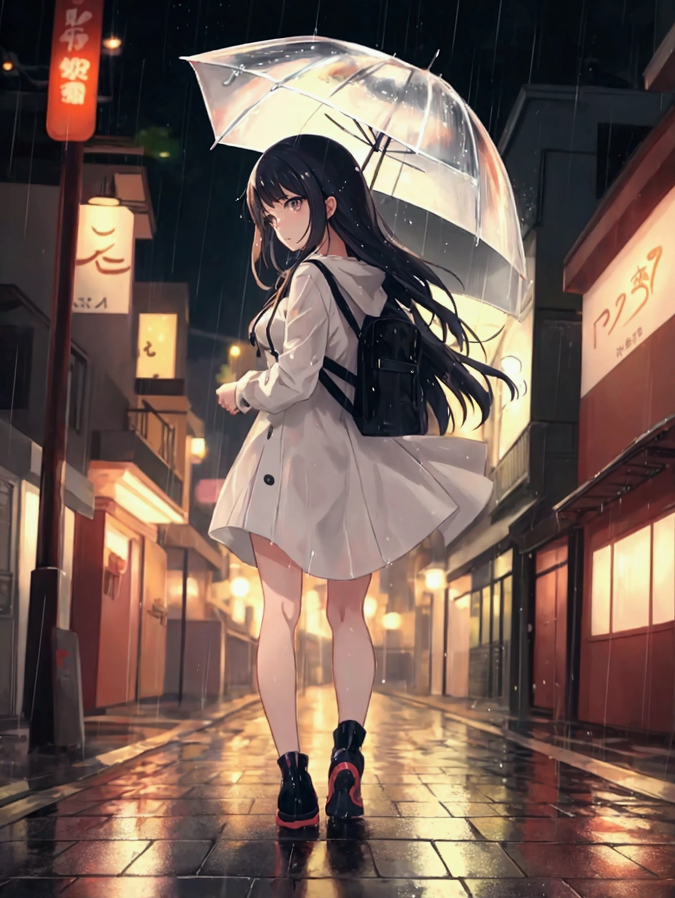 Anime girl walking in the rain