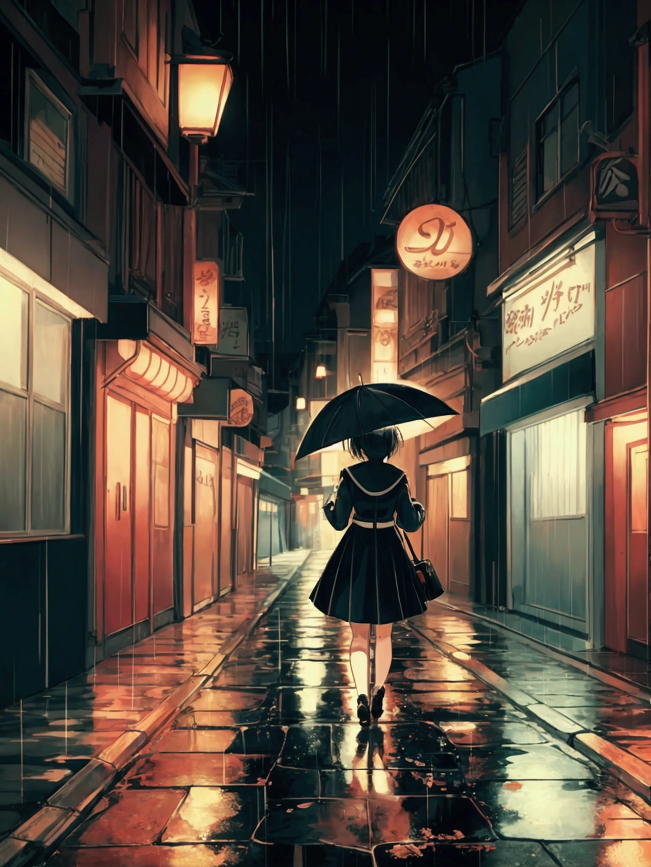Anime girl walking in the rain