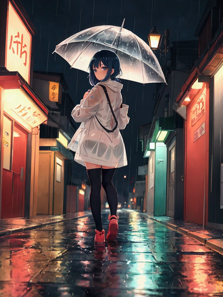 Anime girl walking in the rain