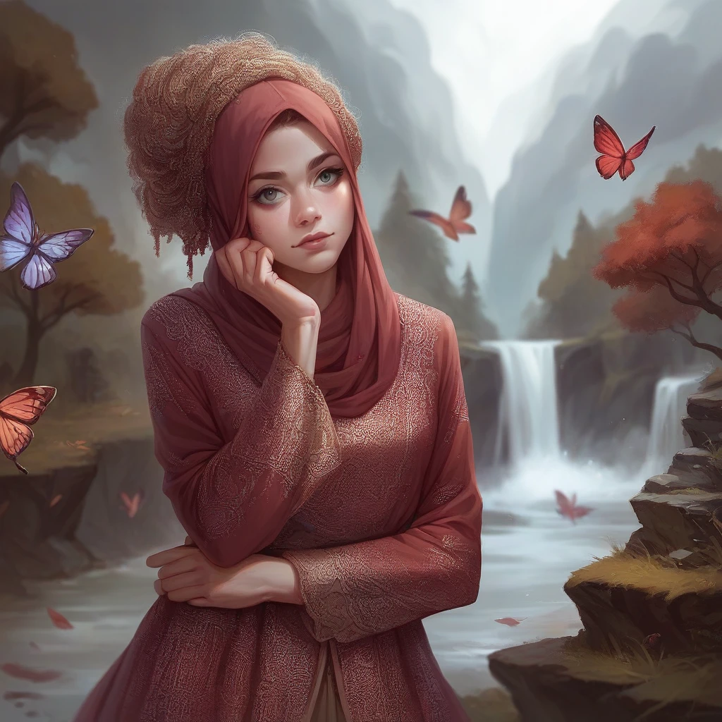 Realistic woman facing the sky holding her knees