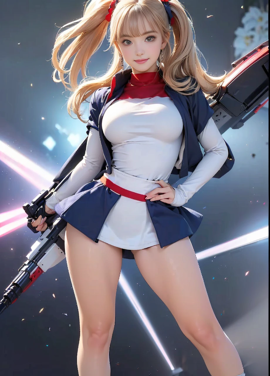((((highest quality))))、(((Ultra-precision CG16K wallpaper)))、(((masterpiece)))、(((Super detailed)))、(((Extreme detail)))、((１Mature 29 year old woman:1.6))、((Very beautiful Japan face of a person))、((Urizane Face:1.6))、((Soft wavy medium long ponytail hair、blunt bangs:1.3))、(Shiny brown hair)、A delicately drawn beautiful face、High nose、Small nostrils、Small Mouth、Seductive lips、Beautiful breasts、((C cup size breasts))、Cleavage、Beautiful feet、eight-headed body、Perfect proportions、Perfect ???????、Perfect composition、Beautiful detailed shading、Beautiful, natural lighting、Beautiful detail glow、Depth of written boundary、(((High chroma)))、(((Real:1.9)))、((vivid:1.5))、((Beautiful Skin))、((Skin Texture))、((Realistic skin feel))、(((Cowboy Shot:1.6)))、((front view、shoot from front、front low angle:1.6))、(((smile:1.7)))、((The woman is looking at this、looking at viewer:1.6))、Bright daylight、Natural light、(((Japanese garden:1.5)))、(((Off-white judo uniform:1.6)))、((necklace、Wearing earrings:1.5))、((Knee socks clothing:1.3))、