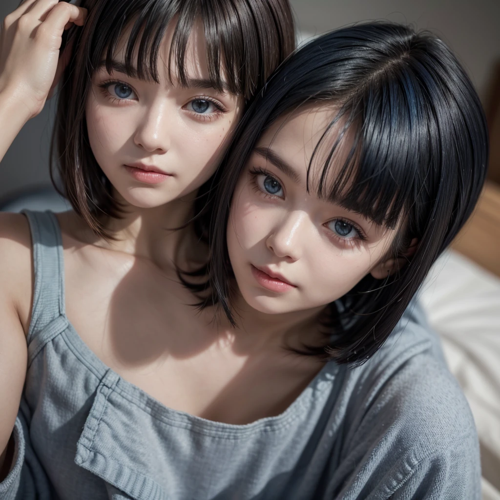 Make a woman cut her own hair, your hair is straight and dark blue