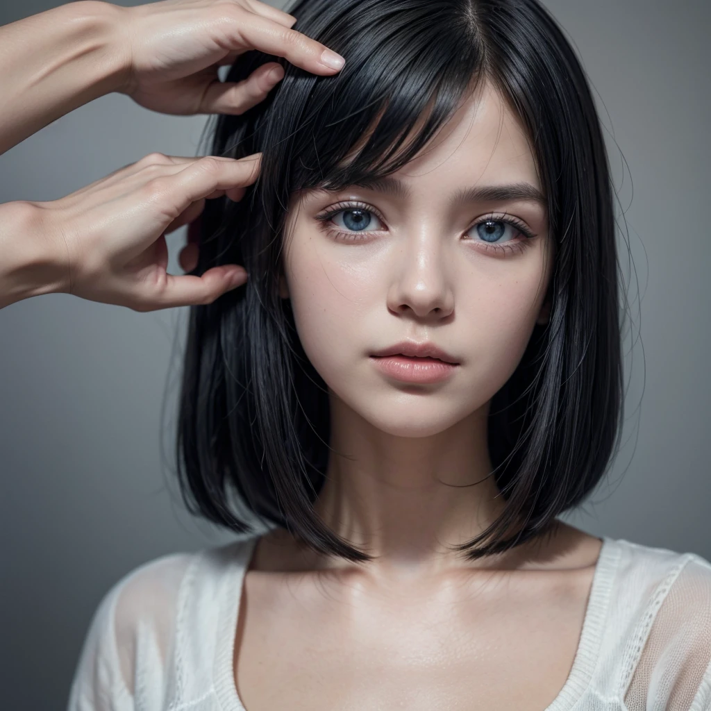 Make a woman cut her own hair, your hair is straight and dark blue