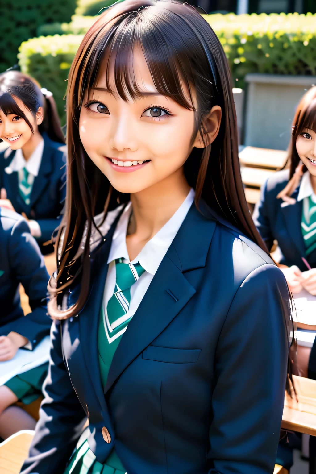 Blazer Uniformを着た女性が教室でポーズをとっている, Japanese girls uniform, Japanese , wear Japanese , a hyperRealistic , hyperRealistic , Cute school girl, Realistic , seifuku, wear , JK Uniform, Reality Girls, Japanese High School, Blazer Uniform, Checked Skirt, Face that faithfully reproduces the face of LoRA, High resolution, Very detailed, Natural Bangs, highest quality