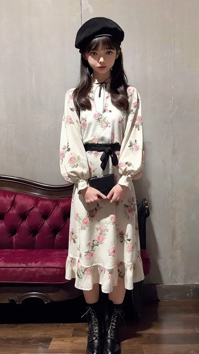 girl, alone, ファッションmodel, model, Fashion Magazines, Floral midi dress, Lace-up boots, beret, Pearl Necklace
, Retro Cafe, Used Bookstore, Backstreet General Store, Vintage Market
,Clutch bags, Vintage Camera, Old books, Flower Bouquet