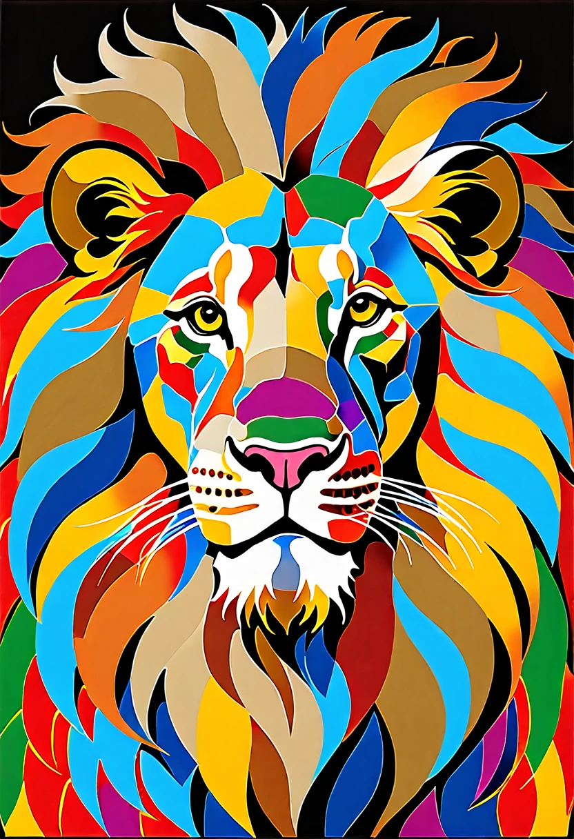 "Visualize an interpretation of a lion&#39;s head, side view. To capture its movement and energy in a unique and abstract way. Integrate strong brown, orange and white colors and sharp angles, to convey a feeling of movement and tension. Play with perspective and layering, to create a multidimensional composition, which questions traditional notions of space and form. Be inspired by the avant-garde spirit and see nature in a fresh and innovative light.. Unleash your creativity, as you bring this imaginative scene to life on the screen 